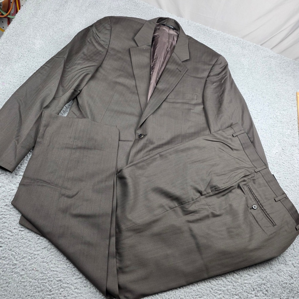 Jos A Bank Signature‎ Mens 44L Two Button Wool Suit Set Brown Herringbone 36x31